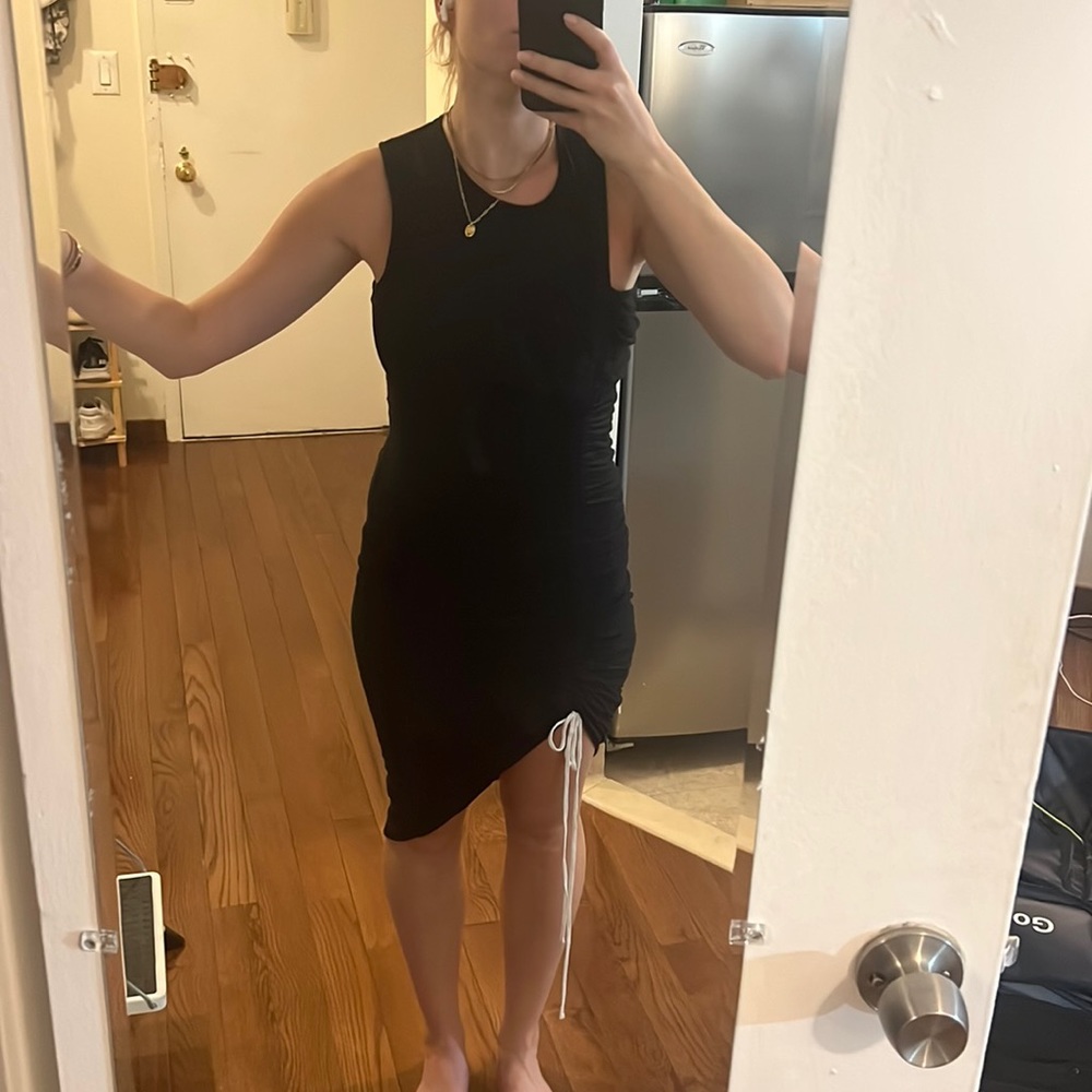 Cinq a sept black dress, cotton with white tie string